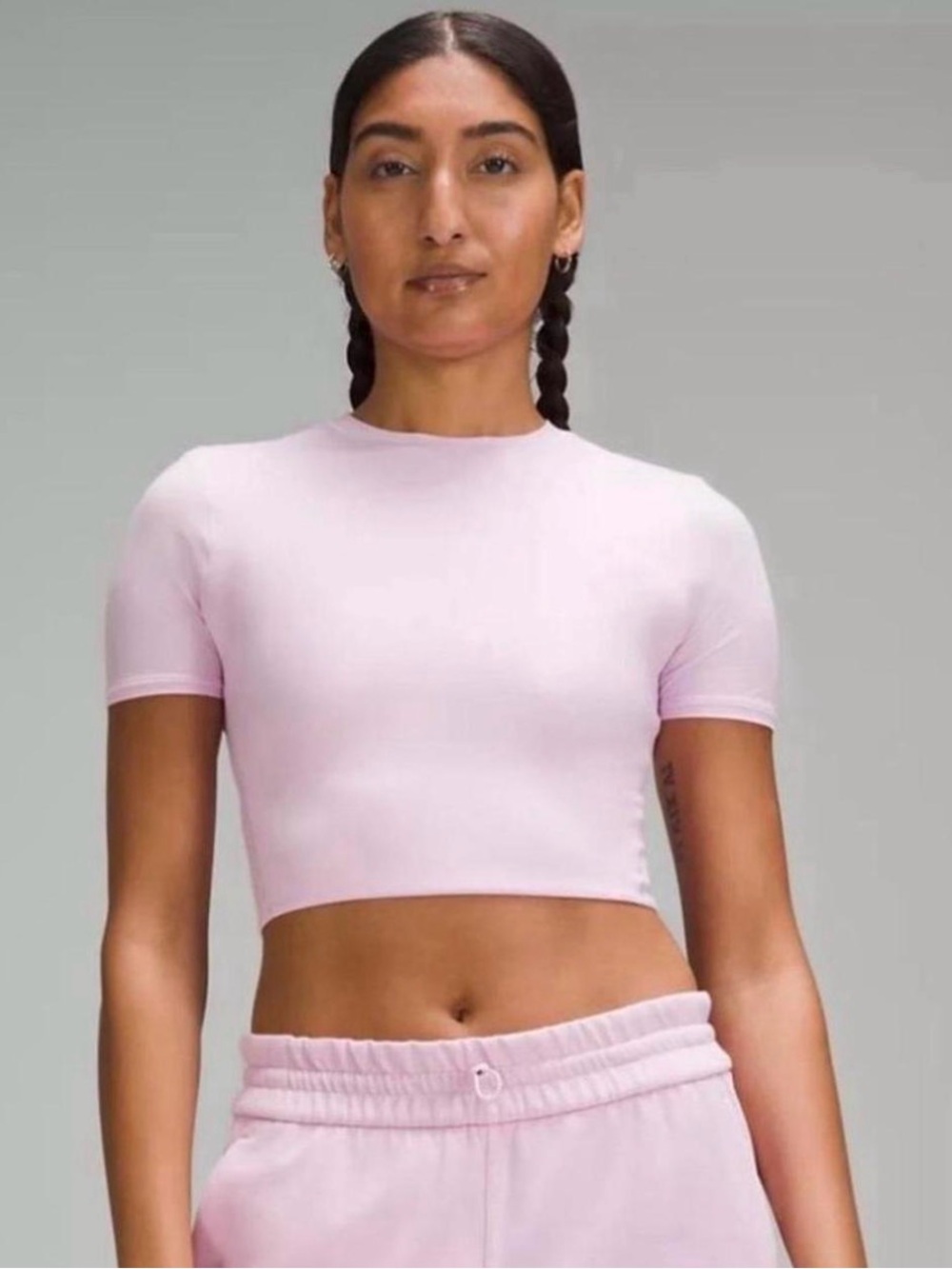 Lululemon Vita pink Nulu crew neck cropped top